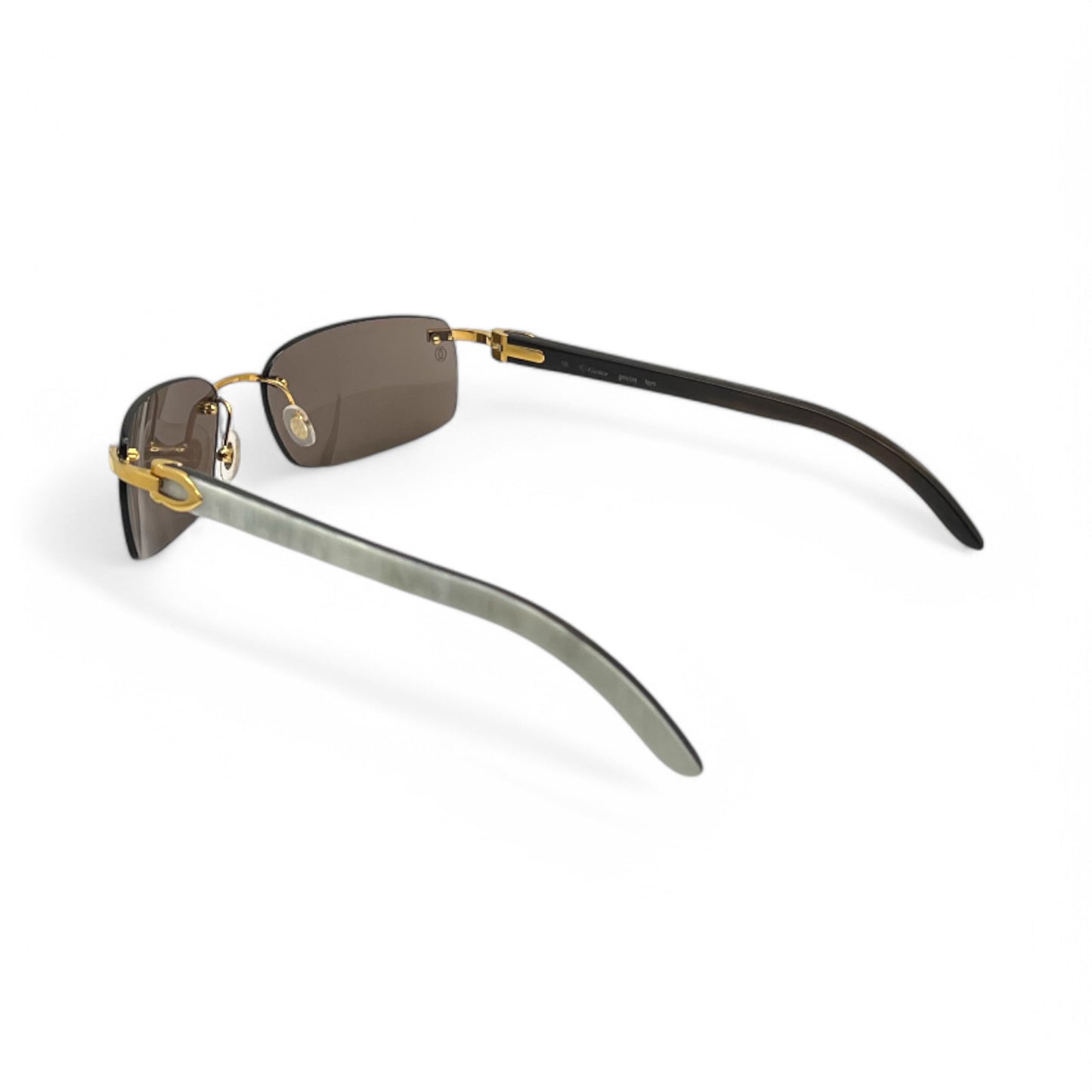(2010s) Cartier CT0046S - C Decor White Horn/Woods w/ Dark Brown Lenses - Authentic Sunglasses