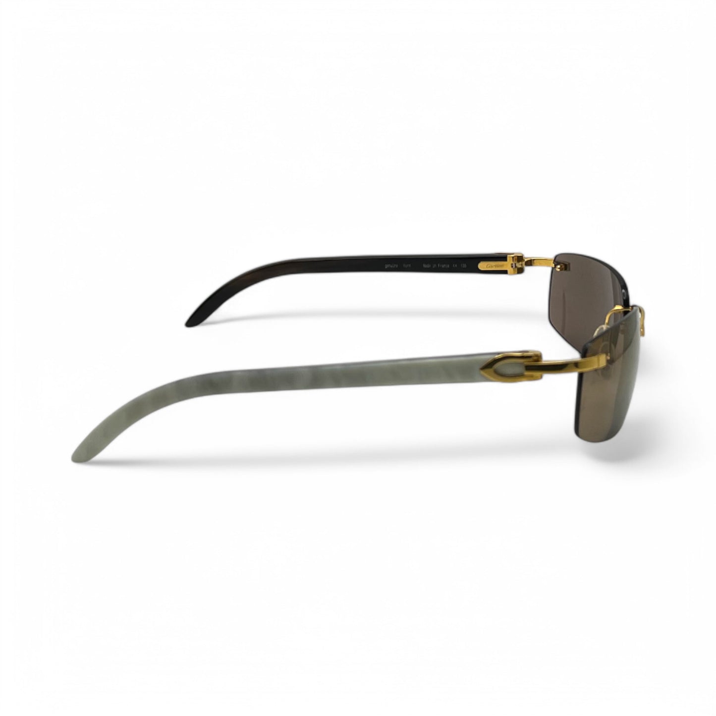 (2010s) Cartier CT0046S - C Decor White Horn/Woods w/ Dark Brown Lenses - Authentic Sunglasses
