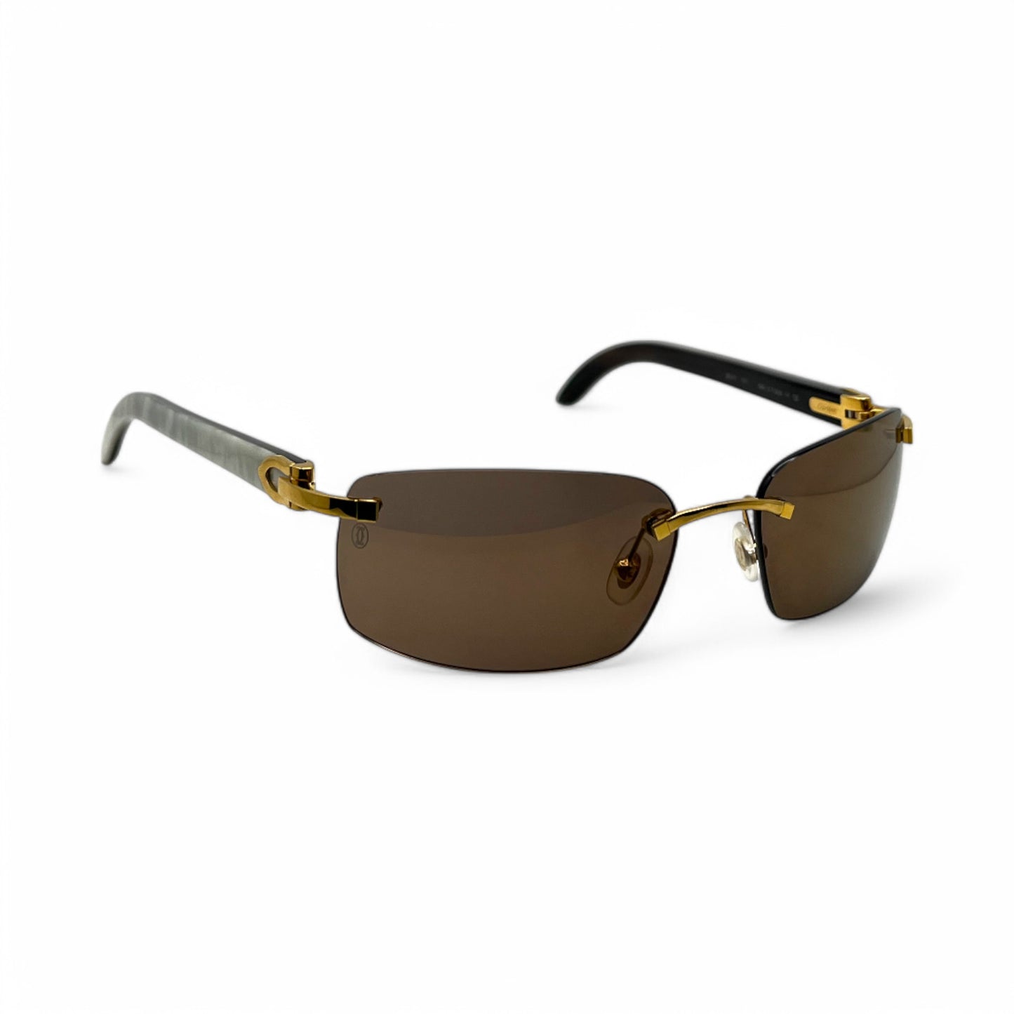 (2010s) Cartier CT0046S - C Decor White Horn/Woods w/ Dark Brown Lenses - Authentic Sunglasses