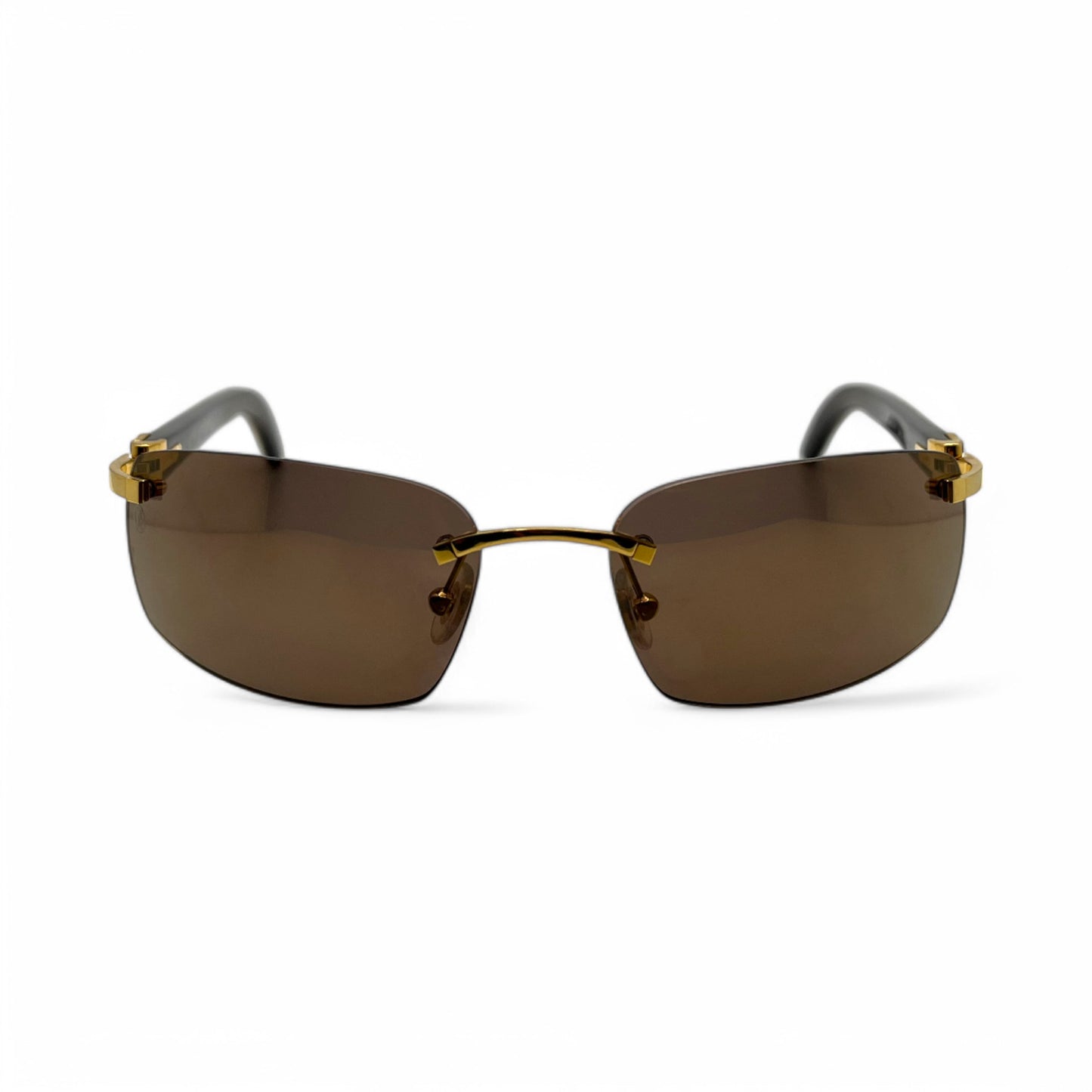 (2010s) Cartier CT0046S - C Decor White Horn/Woods w/ Dark Brown Lenses - Authentic Sunglasses