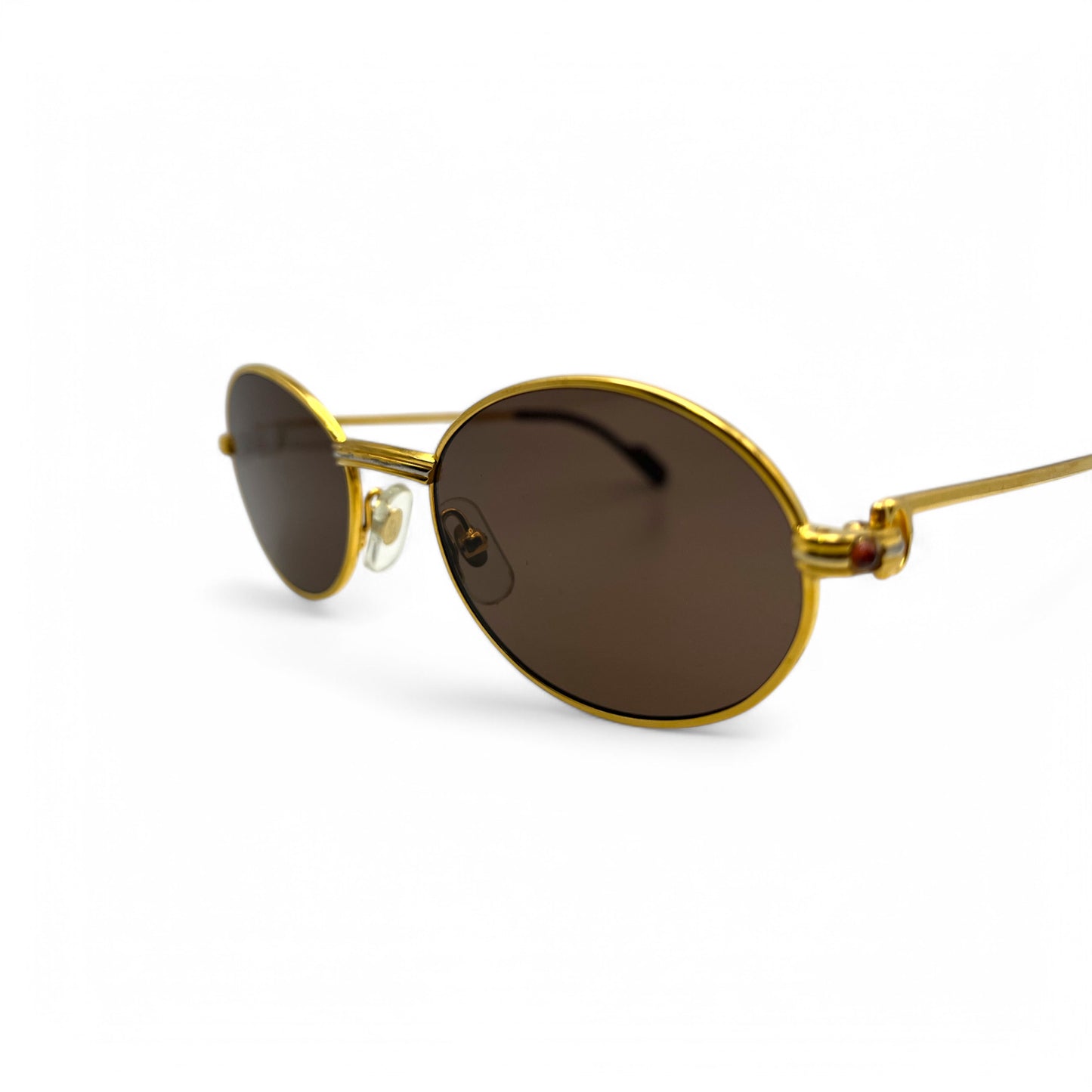 (90s) Cartier Saint Honore - Gold Wires Sunglasses w/ Brown Oval Lenses - Authentic
