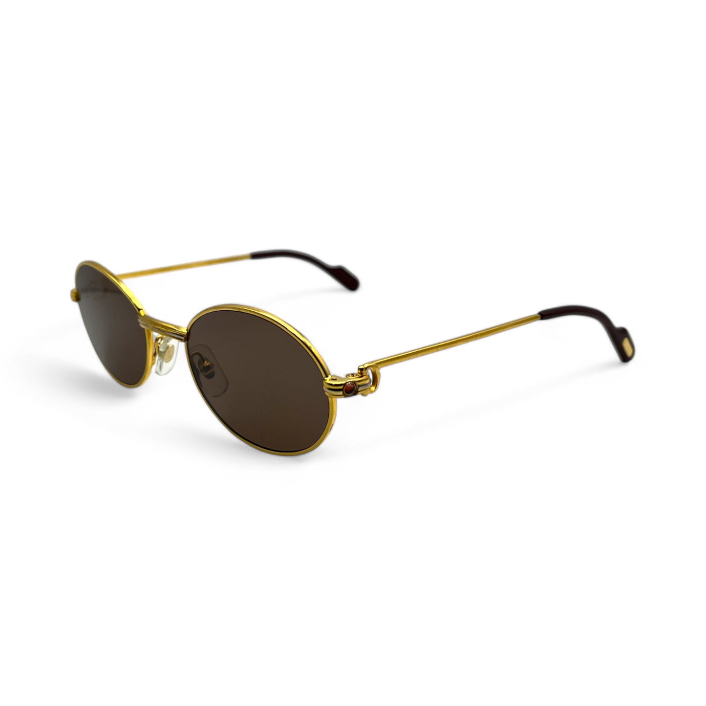(90s) Cartier Saint Honore - Gold Wires Sunglasses w/ Brown Oval Lenses - Authentic