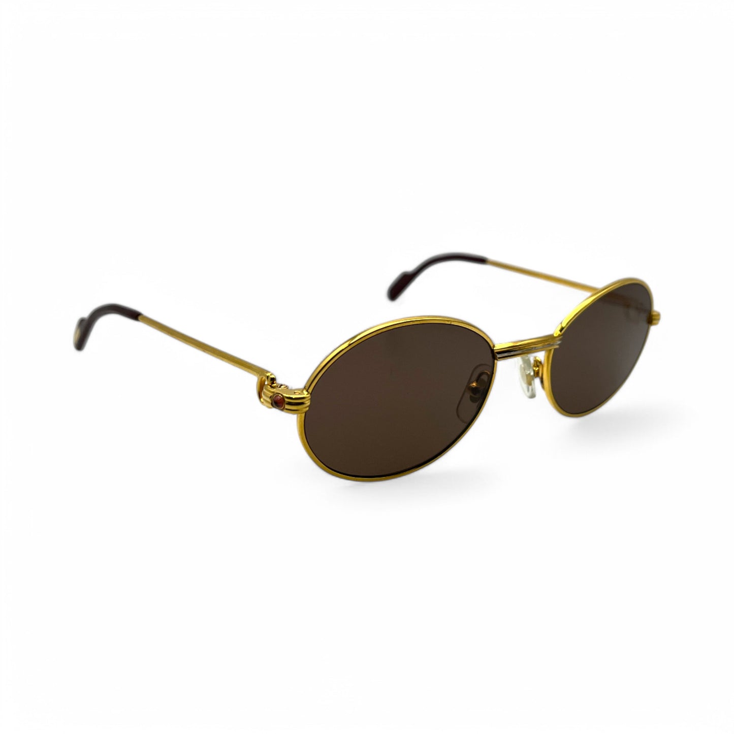 (90s) Cartier Saint Honore - Gold Wires Sunglasses w/ Brown Oval Lenses - Authentic