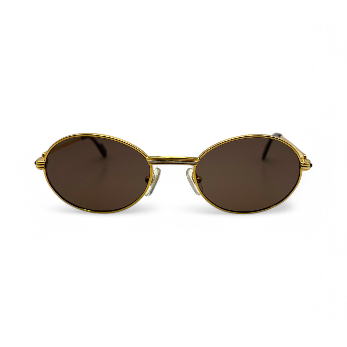 (90s) Cartier Saint Honore - Gold Wires Sunglasses w/ Brown Oval Lenses - Authentic