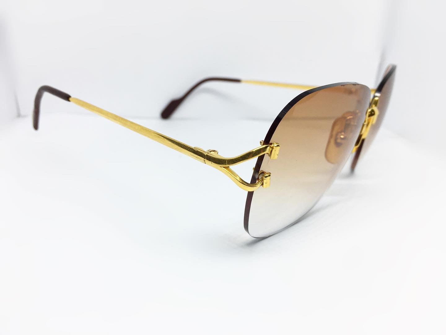 Cartier Signature C - Gold Wires w/ Custom Light Brown Lenses - Authentic