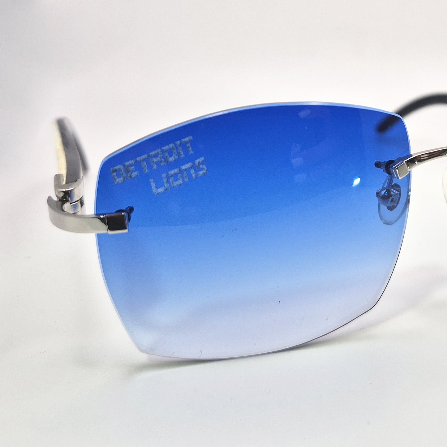 C Decor "Detroit Lions" - Silver Marbles/Buffs Sunglasses w/ Custom Cobalt Blue Lenses (2025)