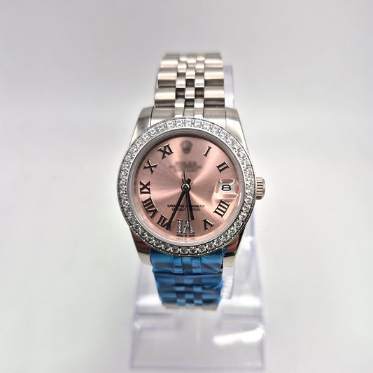 RLX DTJ - Silver Watch - Pink Dial (Diamonds Bezel)