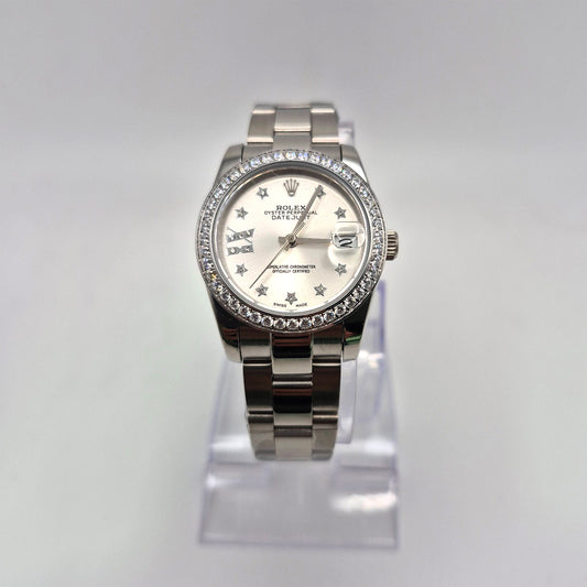 RLX DTJ - Silver Watch - Silver Dial (Diamonds Bezel)