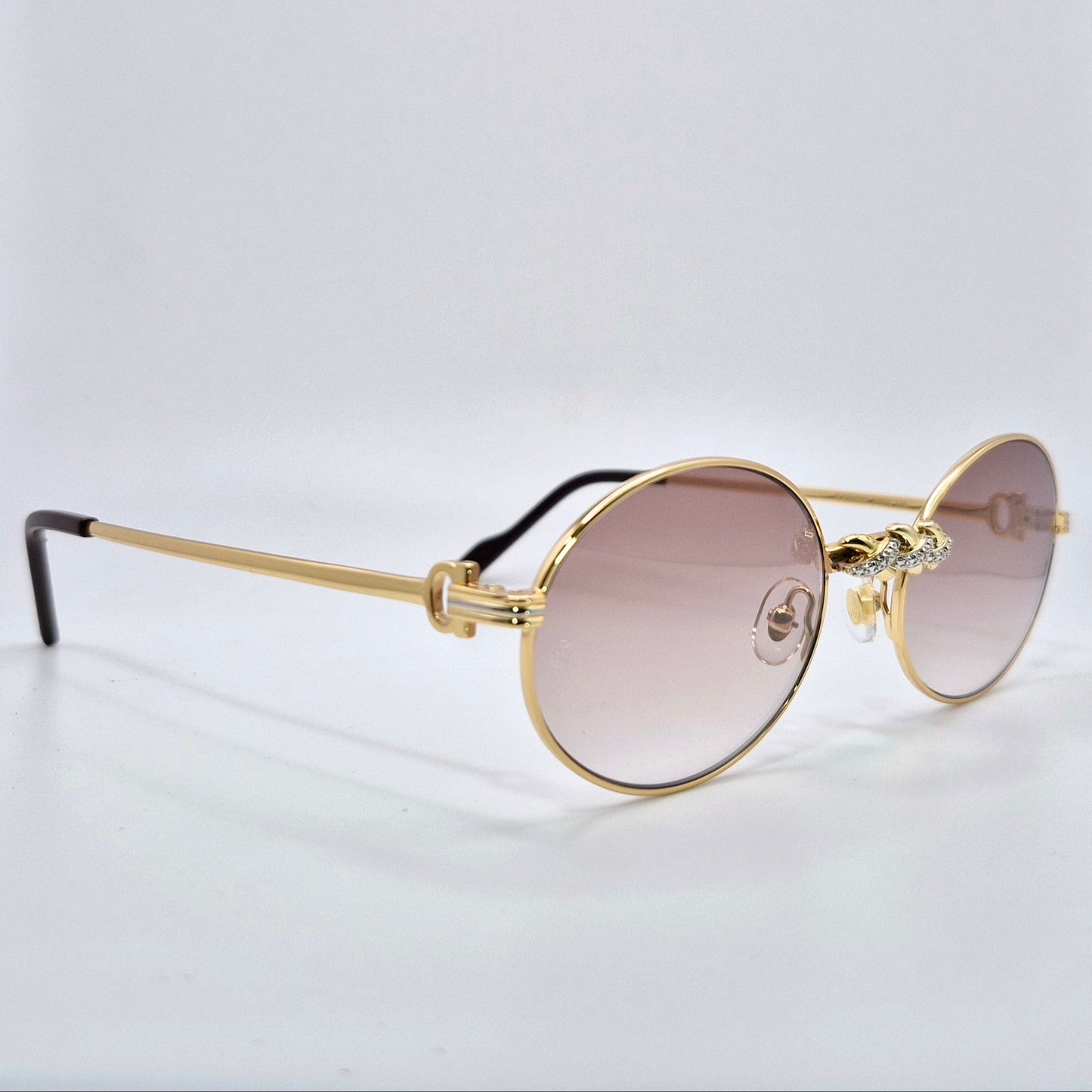 Gold Wires w/ Brown Oval Lenses - Genuine Diamonds X-Link Bridge