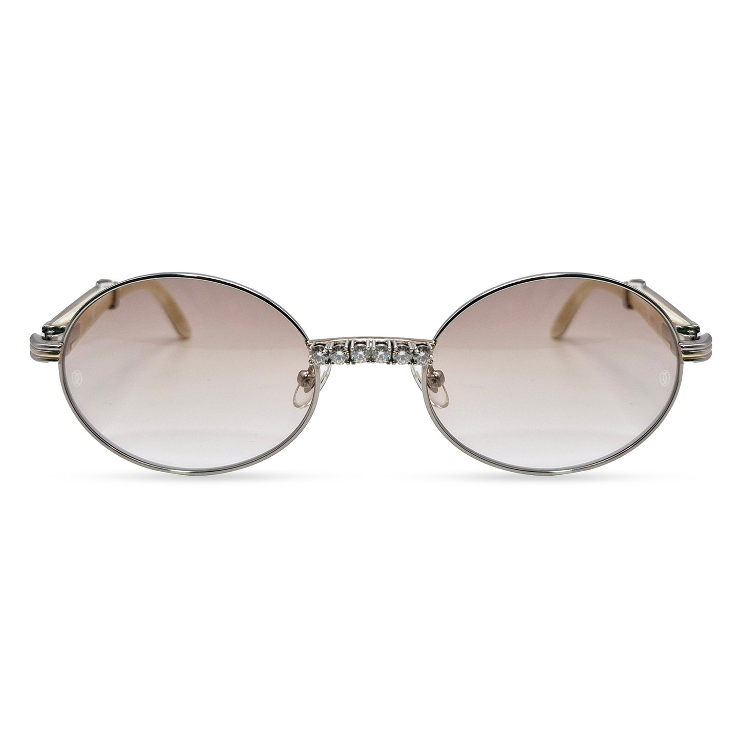 Giverny - Silver White Buffs w/ Light Brown Lenses - Diamonds Prong Bridge