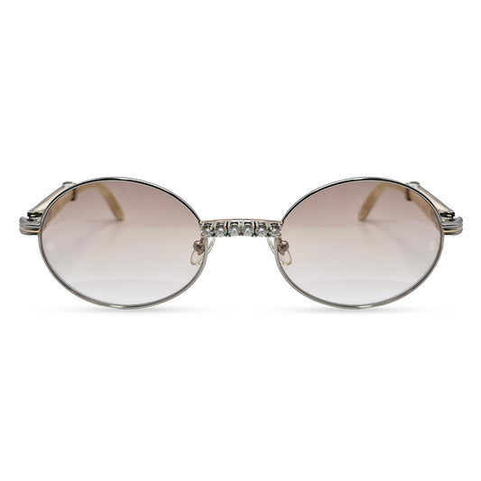 Giverny - Silver White Buffs w/ Light Brown Lenses - Diamonds Prong Bridge