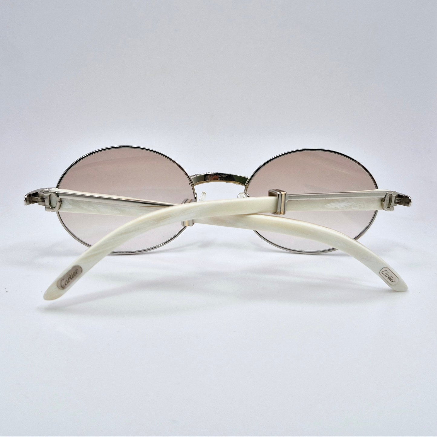 Giverny - Silver White Buffs w/ Light Brown Lenses - Diamonds Prong Bridge