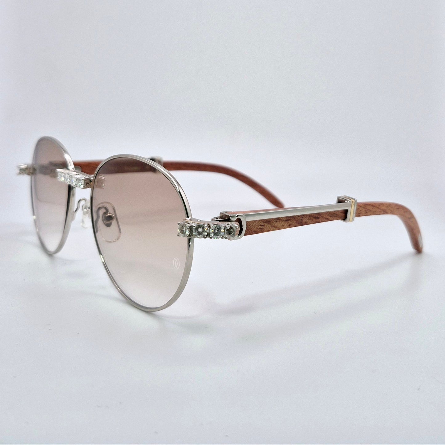 Bagatelle - Silver Woods w/ Light Brown Lenses - Diamonds Prong Set