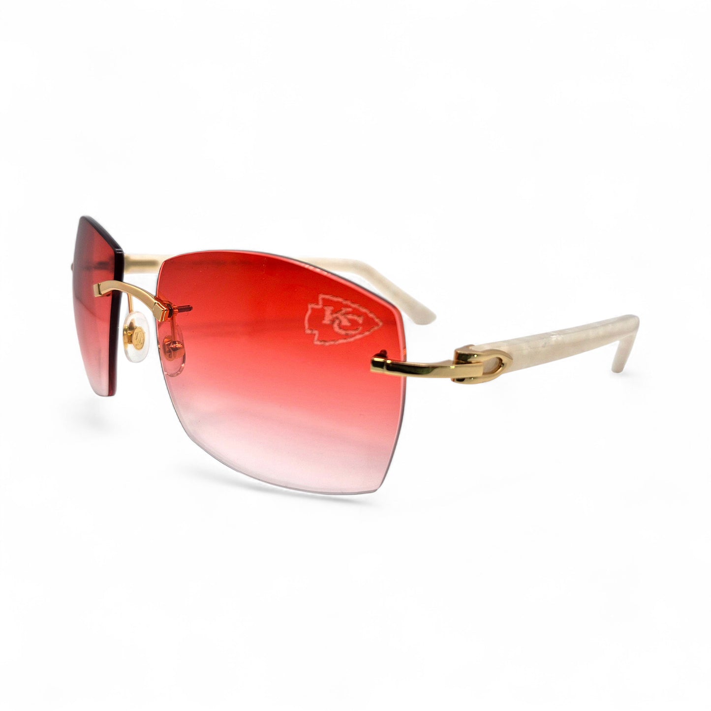 C Decor "KC Chiefs" - Gold White Marbles/Woods Sunglasses w/ Custom Lenses (2025)