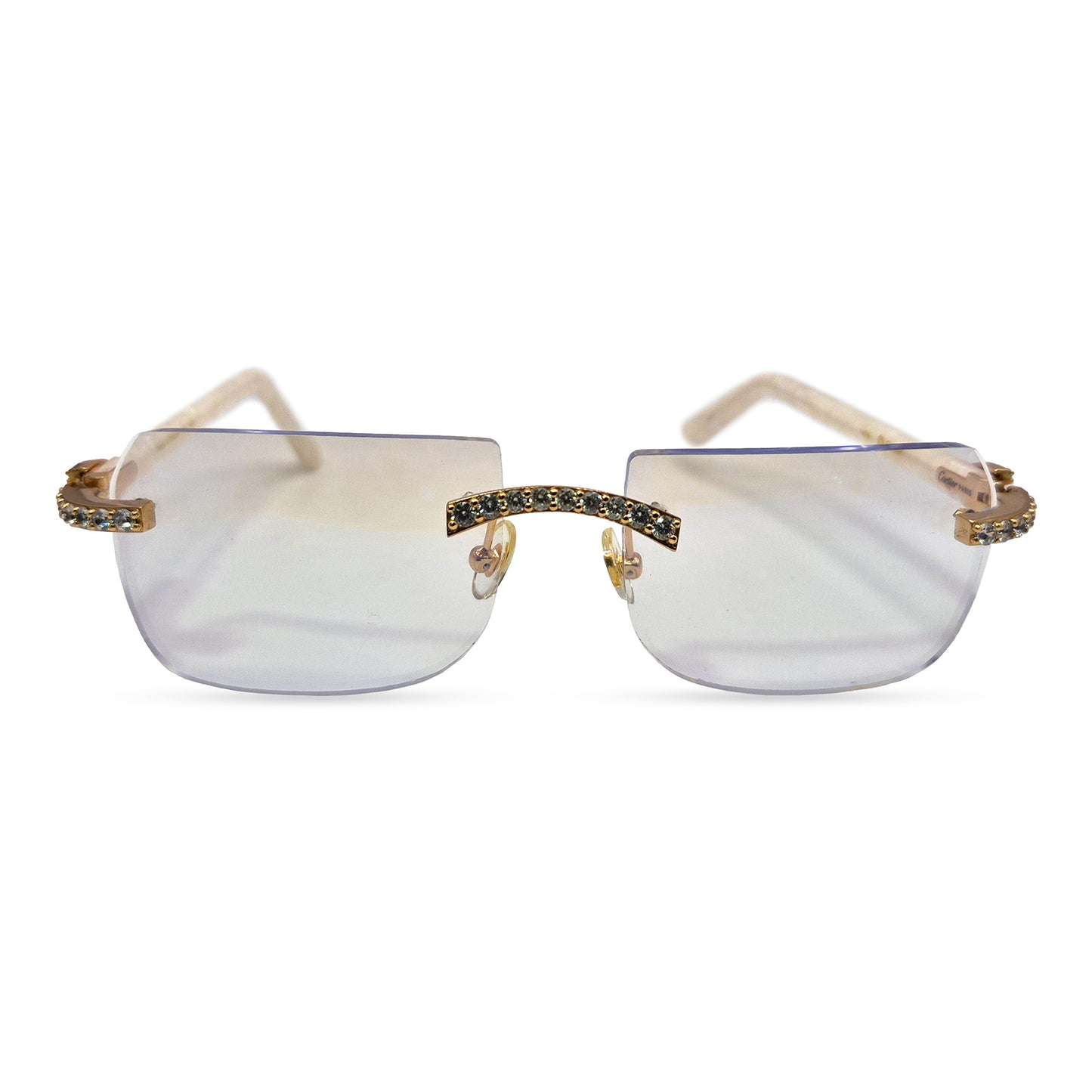 C Decor - Gold White Marbles w/ Clear Lenses - Diamonds Prong Set