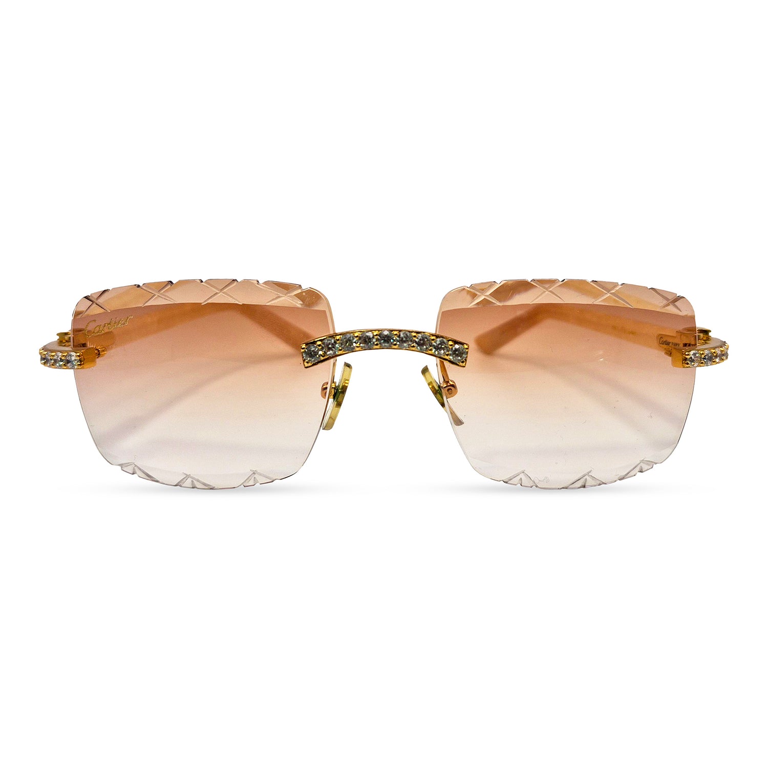 C Decor Marbles (Iced - Diamond Cut) - Gold White Composite Marbles Sunglasses w/ Light Hennessy Brown Lenses (2010s) - Luxury Optical