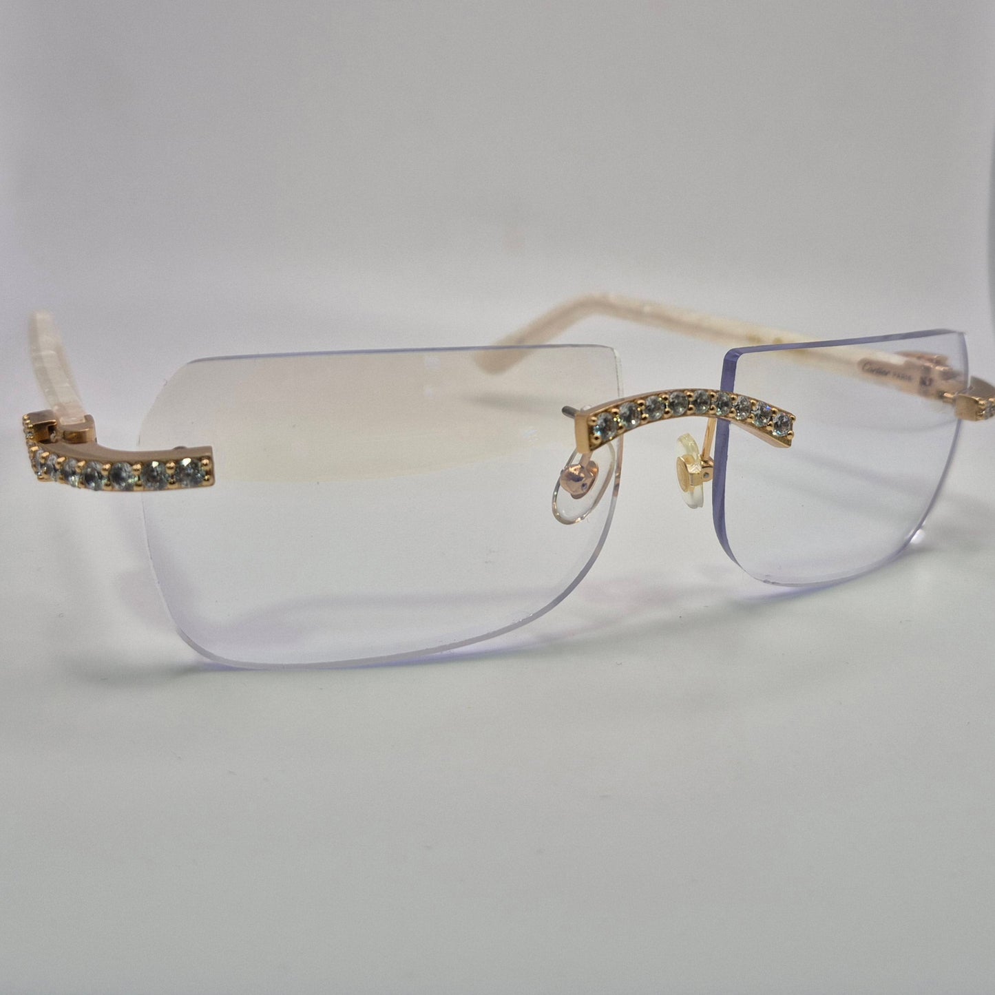 C Decor - Gold White Marbles w/ Clear Lenses - Diamonds Prong Set