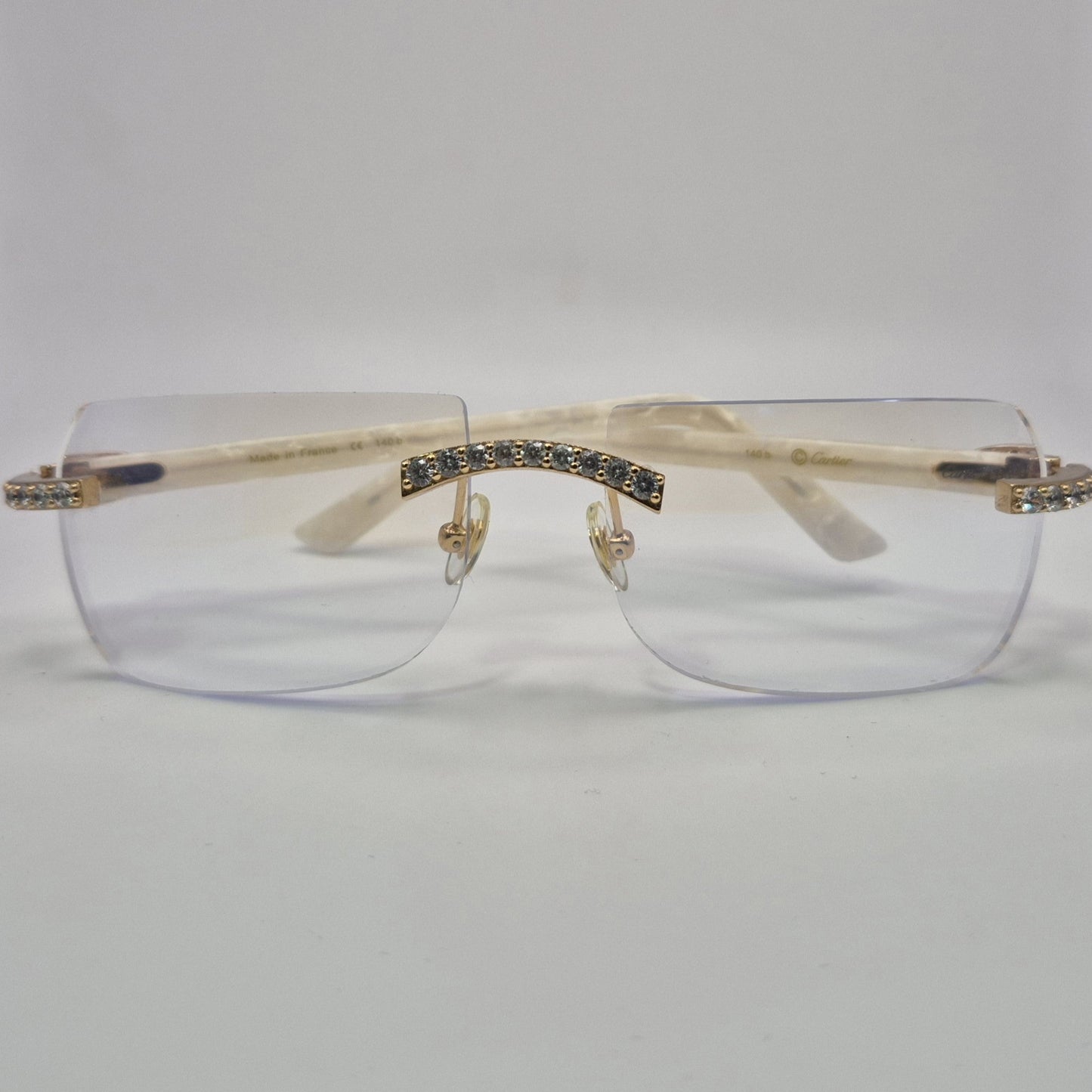 C Decor - Gold White Marbles w/ Clear Lenses - Diamonds Prong Set