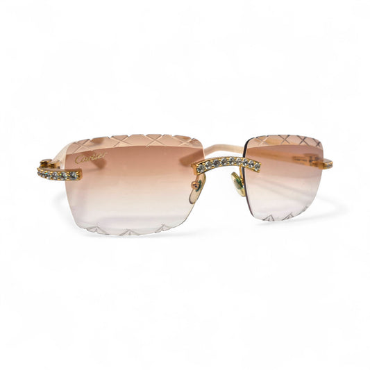 C Decor Marbles (Iced - Diamond Cut) - Gold White Composite Marbles Sunglasses w/ Light Hennessy Brown Lenses (2010s) - Luxury Optical