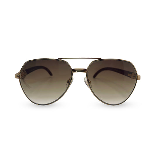 2023 Santos Aviators - Gold Woods w/ Brown Faded Lenses