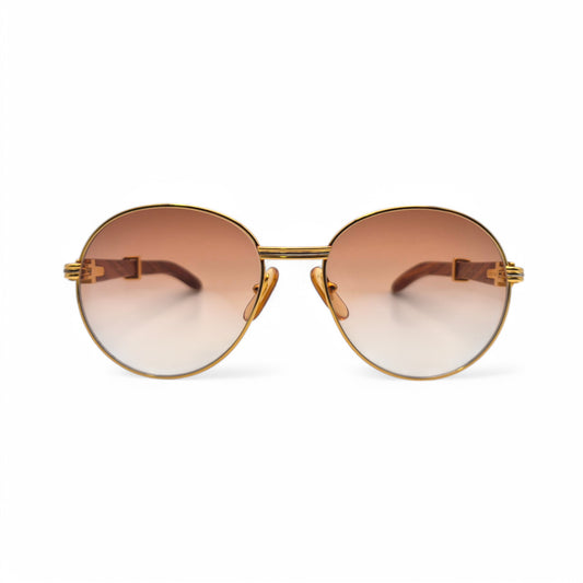Cartier Bagatelle - Gold Woods w/ Hennessy Brown Lenses - Authentic (90s)