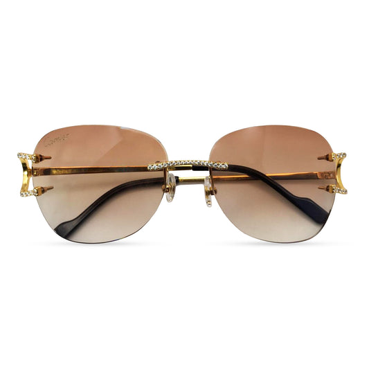 Big C - Gold Wires w/ Hennessy Brown Indigo Transition Lenses - Diamond Prong Set & Temples