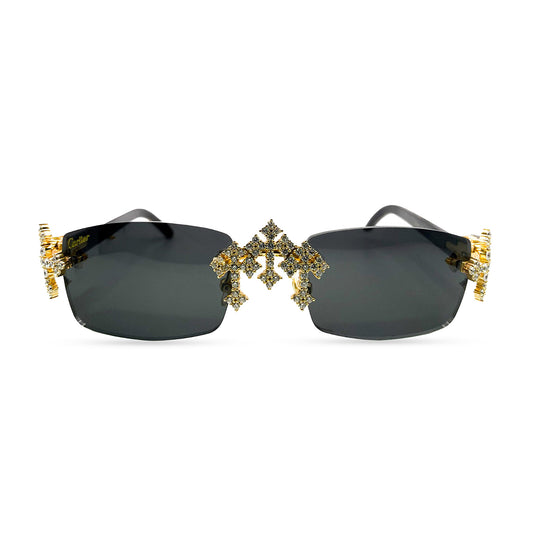 Gold Black Buffs w/ Black Lenses - Custom Diamond Cross Set