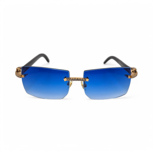 C Decor - Gold White Buffs w/ Cobalt Blue Lenses & Diamonds Prong Set
