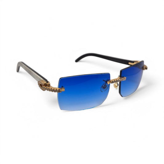 C Decor - Gold White Buffs w/ Cobalt Blue Lenses & Diamonds Prong Set