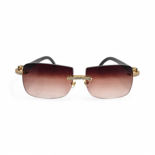 C Decor - Gold White Buffs w/ Wine Red Lenses & Diamonds Prong Set