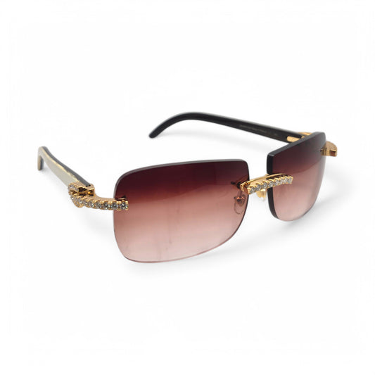 C Decor - Gold White Buffs w/ Wine Red Lenses & Diamonds Prong Set