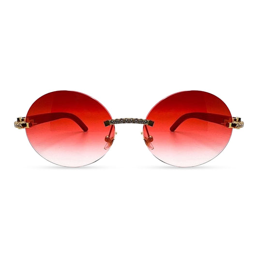 Decor C - Gold Red Woods w/ Red Oval Lenses - Diamond Set