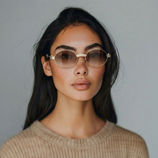 Giverny (Iced) - 55-22 Gold Woods Sunglasses w/ Brown Lenses - Diamond Set (90s)