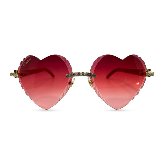 Gold Red Woods w/ Raspberry Red Heart Lenses - Diamond Prong Set