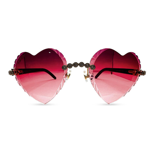 Gold White Buffs w/ Raspberry Red Heart Lenses - Diamond Flower Set