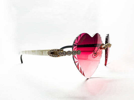C Decor - Gold White Buffs w/ Raspberry Red Heart Lenses - Diamond Flower Set (2010s)