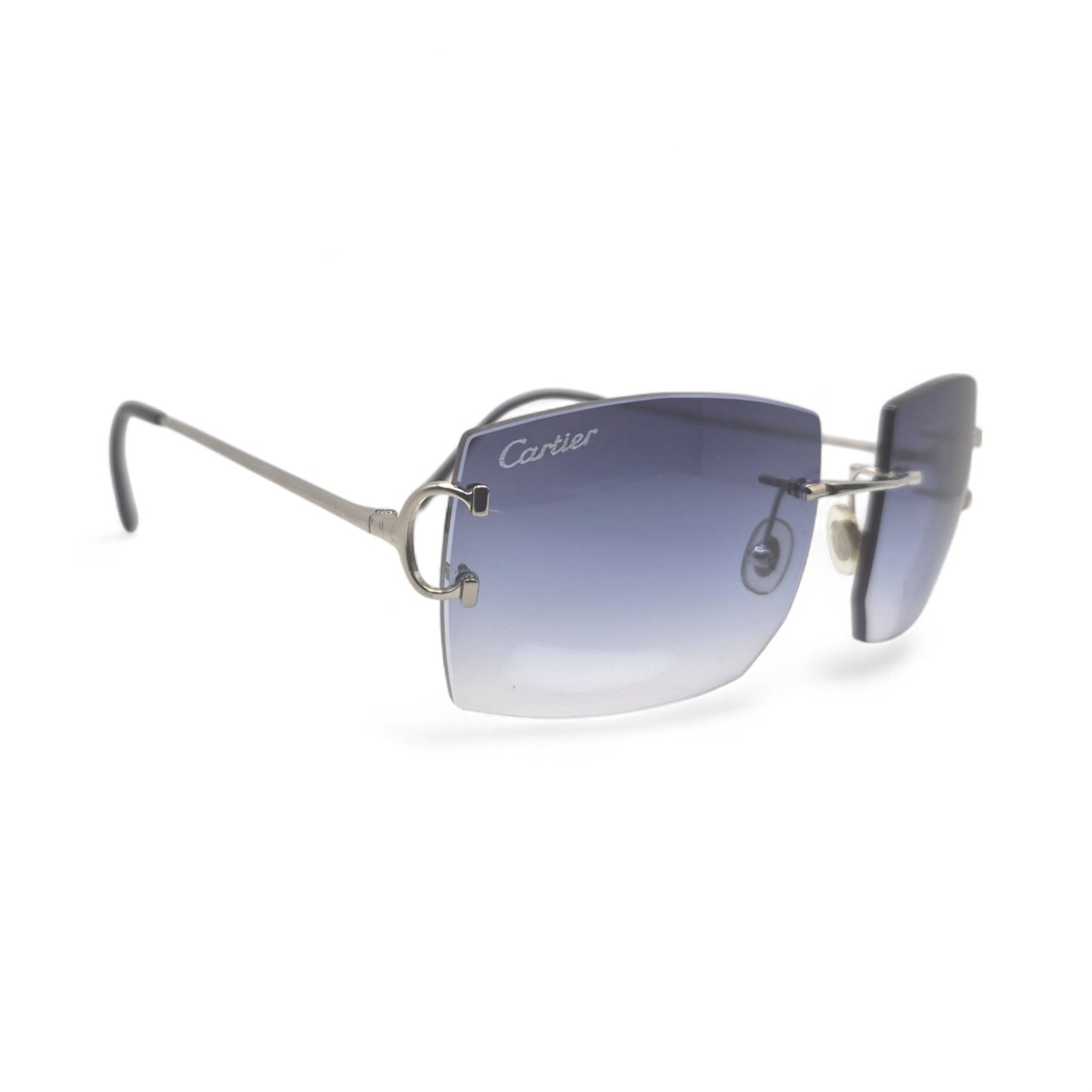 Authentic Cartier Big C - Platinum Wires Sunglasses w/ Smoke Gray Bugati Lenses (Repaired) (2010s)