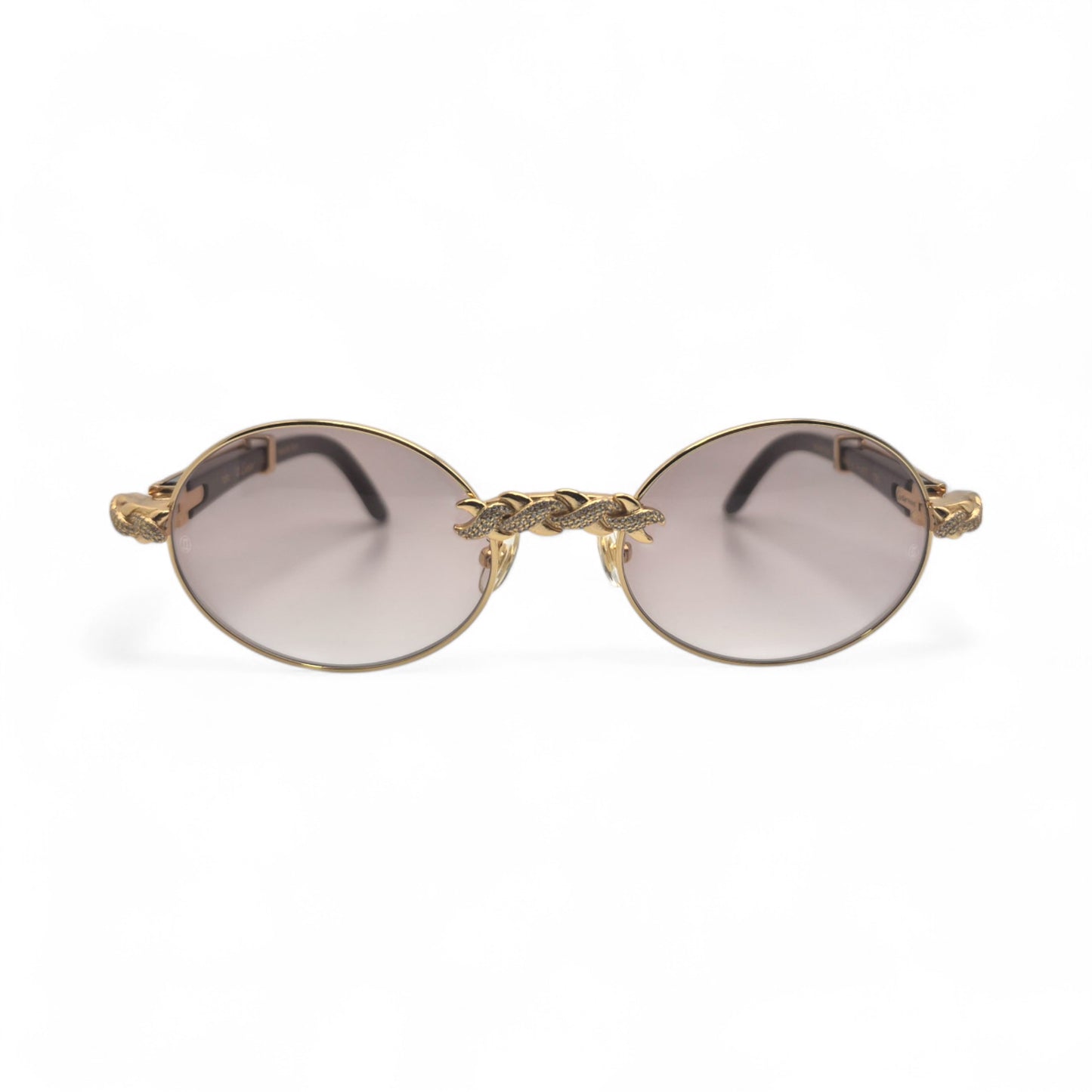 Giverny (Iced) - 55-22 Gold Genuine Black Horn Sunglasses w/ Brown Lenses & Diamonds X-Link Set (90s)