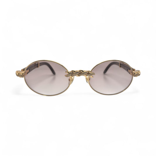 Giverny (Iced) - 55-22 Gold Genuine Black Horn Sunglasses w/ Brown Lenses & Diamonds X-Link Set (90s)