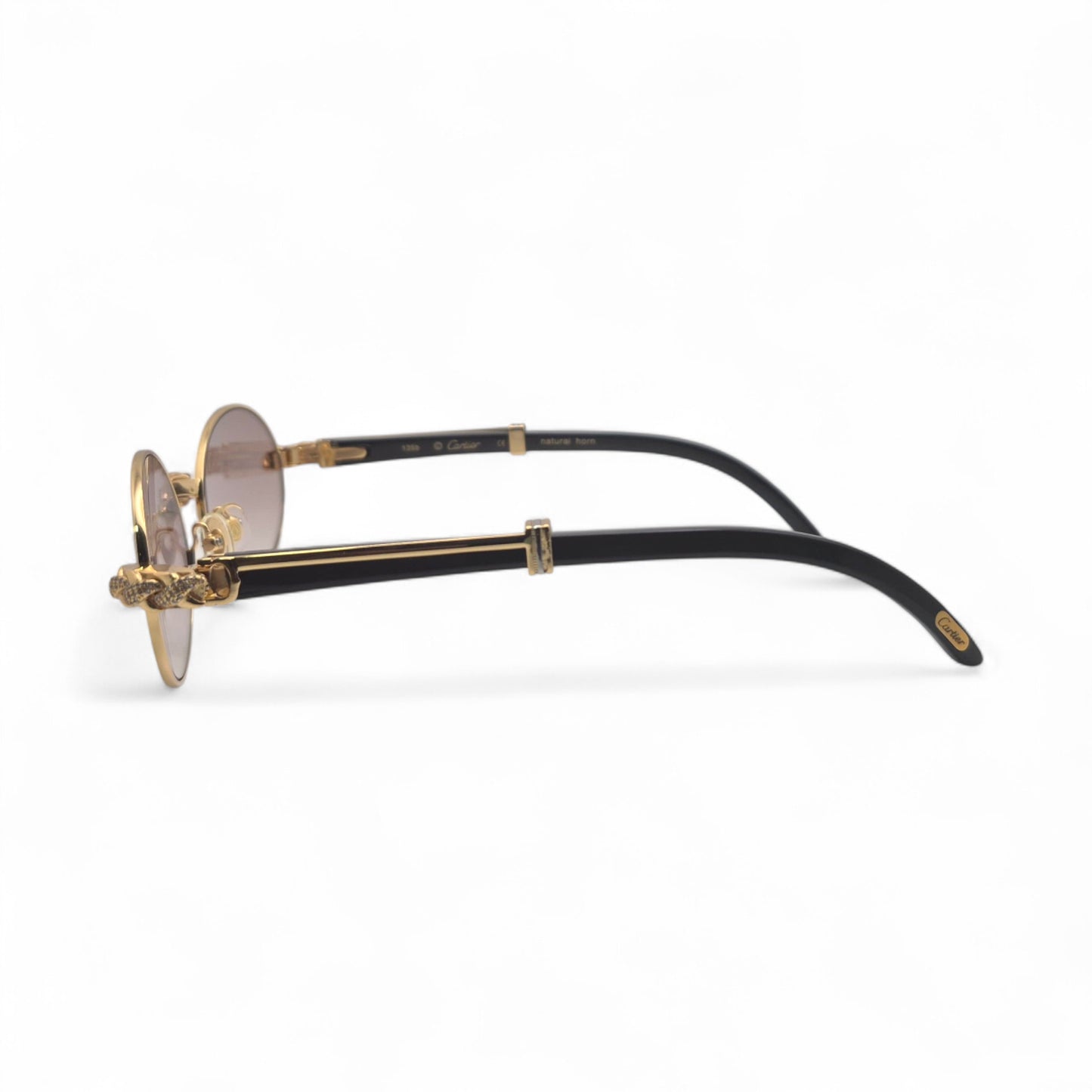 Giverny (Iced) - 55-22 Gold Genuine Black Horn Sunglasses w/ Brown Lenses & Diamonds X-Link Set (90s)