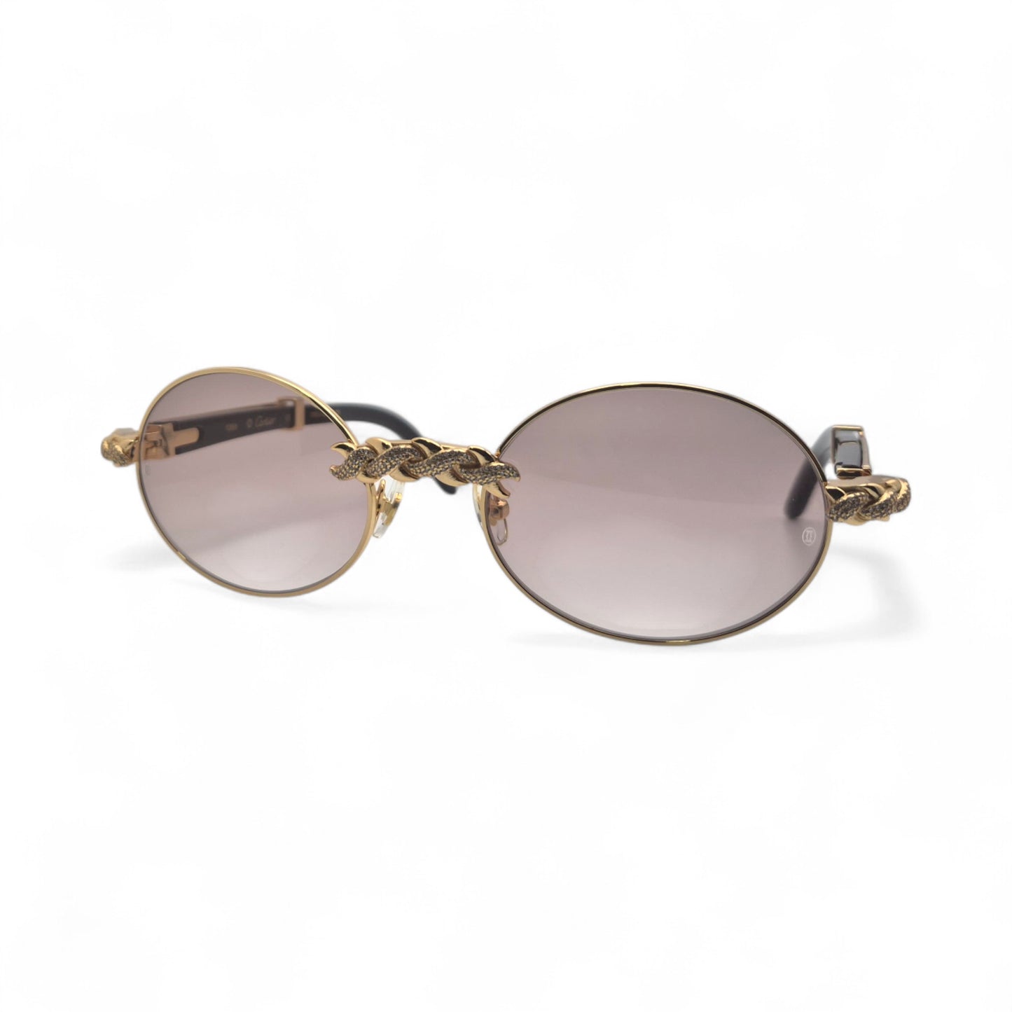 Giverny (Iced) - 55-22 Gold Genuine Black Horn Sunglasses w/ Brown Lenses & Diamonds X-Link Set (90s)