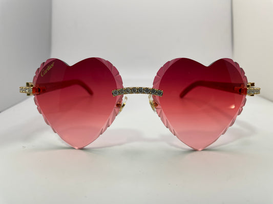 Diamond Cut Hearts Raspberry Red w/ Red Wood Frame