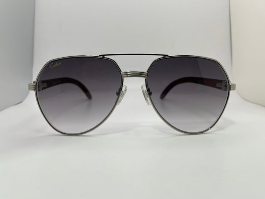 2023 Cartier Santos Aviators - Silver w/ Woods