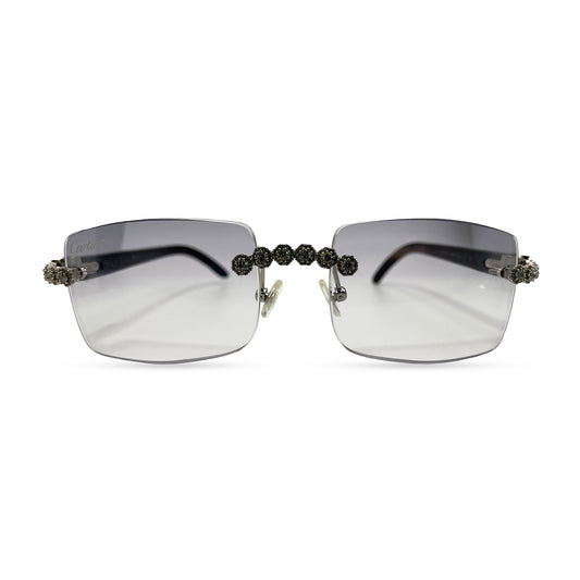 C Decor - Silver White Buffs w/ Light Gray Faded Rectangle Lenses - Diamonds Flower Set