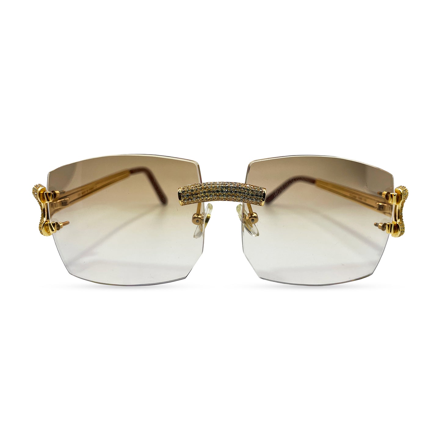 Big C - Gold Wires w/ Hennessy Brown Faded Lenses - Diamonds Bead Set