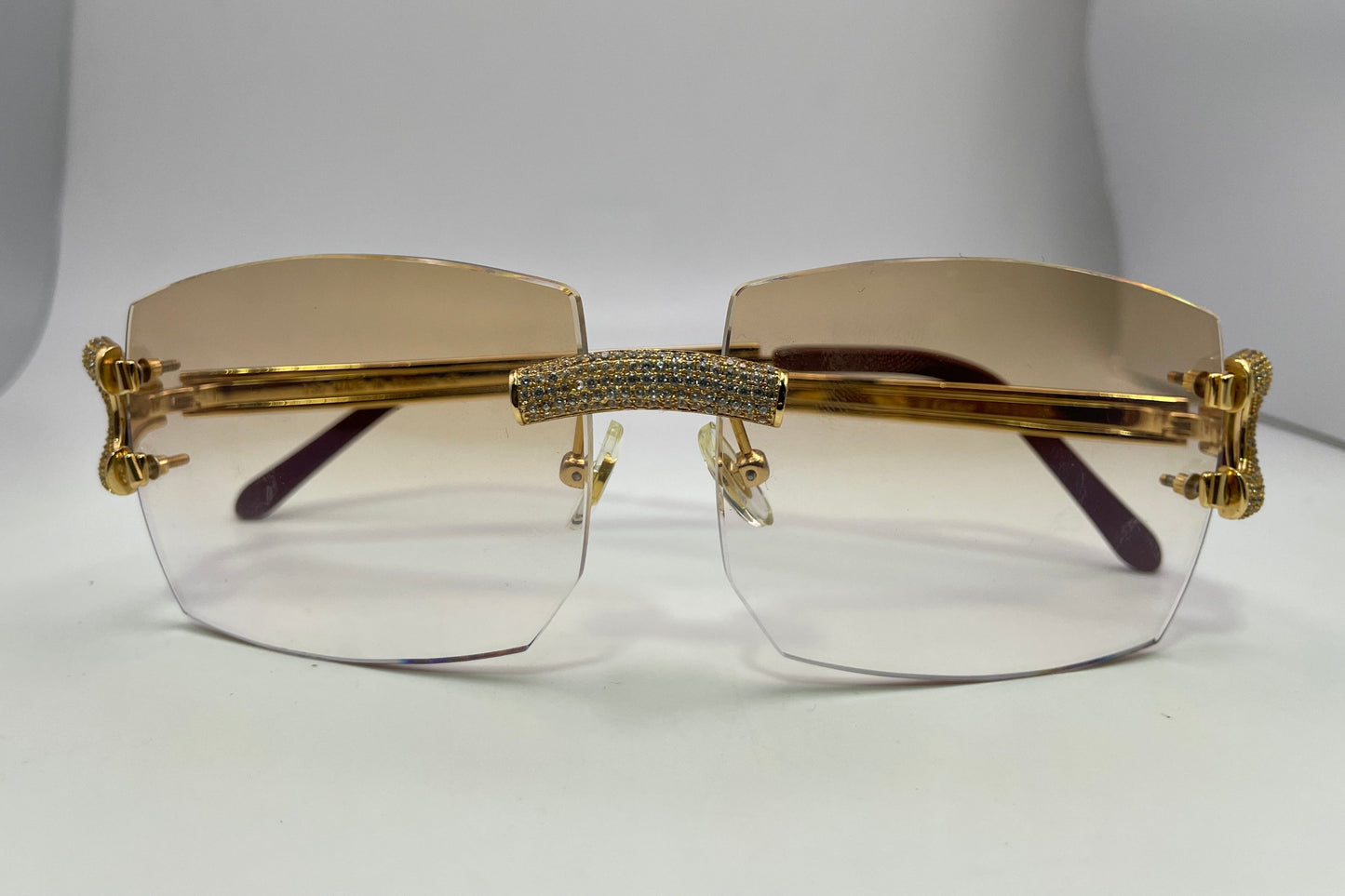 Big C - Gold Wires w/ Hennessy Brown Faded Lenses - Diamonds Bead Set