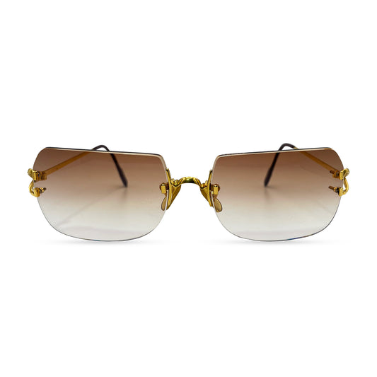 Cartier Big C - Gold Wires w/ Hennessy Brown Faded Square Lenses - Authentic