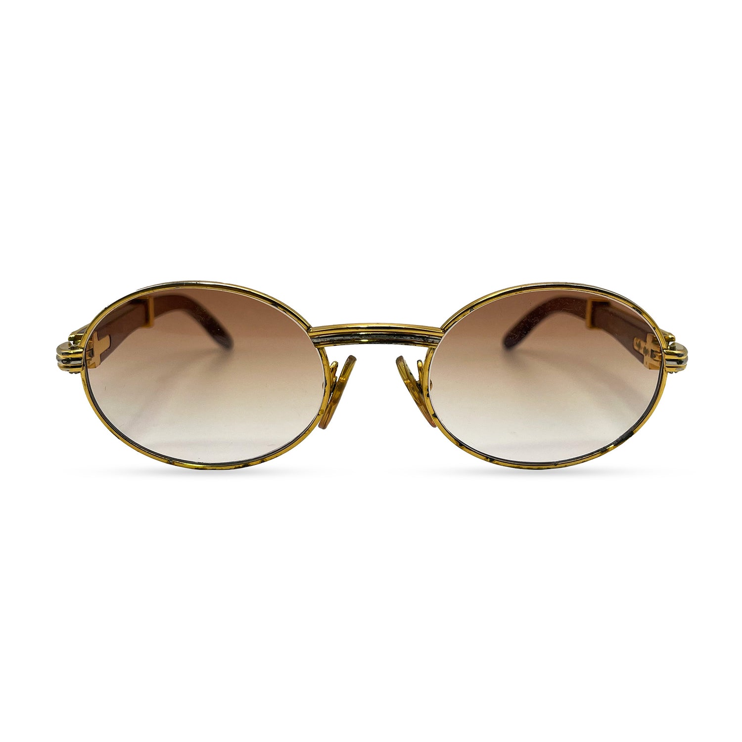 Authentic Cartier Giverny - 53-22 Vintage Gold Woods Sunglasses w/ Hennessy Brown Faded Lenses (90s) - Luxury Optical