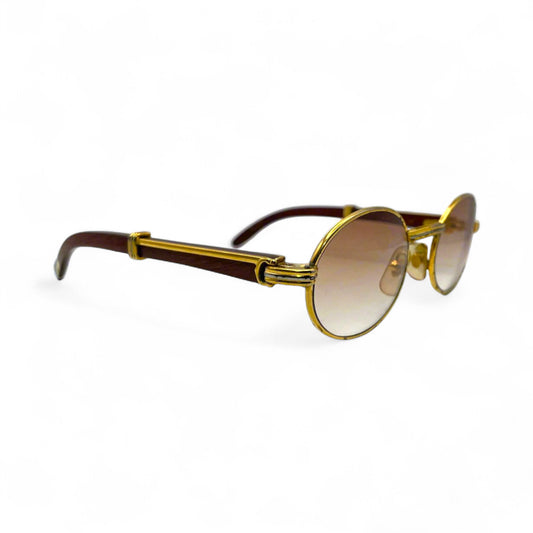 Authentic Cartier Giverny - 53-22 Vintage Gold Woods Sunglasses w/ Hennessy Brown Faded Lenses (90s) - Luxury Optical