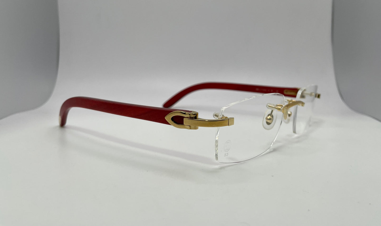 Cartier - Gold Red Woods w/ Clear Lenses - Authentic